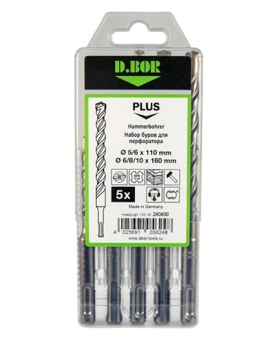 Набор буров SDS-plus V PLUS 5шт, 2-cutting (240400): Набор буров SDS-plus (5,6х110 мм; 6,8,10х160 мм) в Кирове