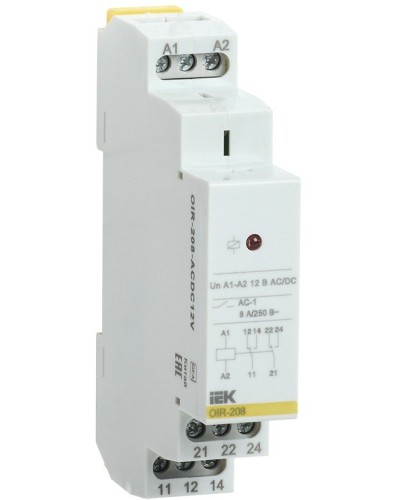 Реле промежуточное модульное OIR 2 контакта 8А 12В AC/DC (OIR-208-ACDC12V). Реле промежуточное модульное. IEK в Кирове
