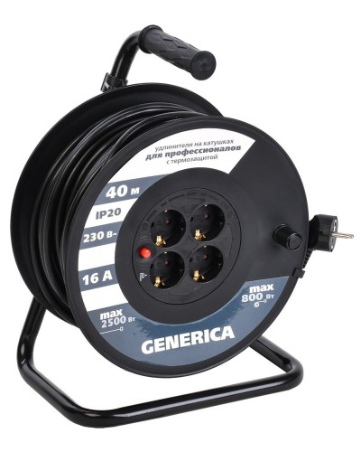 УК40 4 места 2P+PE, 40м GENERICA (WKP20-16-04-40-G). Удлинитель на катушке с термозащитой, 3х1,5кв.мм. IEK в Кирове