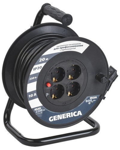 УК20 4 места 2P+PE, 20м GENERICA (WKP10-10-04-20-G). Удлинитель на катушке с термозащитой, 3х1,0кв.мм. IEK в Кирове