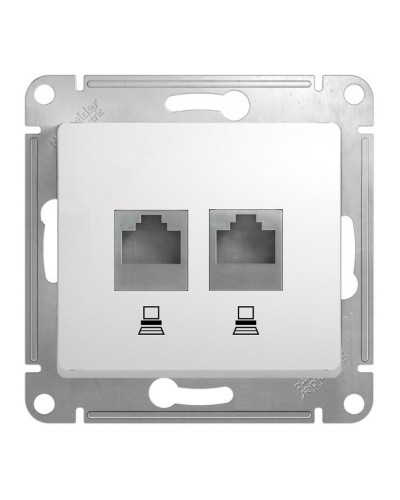 Glossa розетка RJ45+RJ45 2-местная, кат. 5Е, скрытой установки, механизм, белый (GSL000185KK). Розетка компьютерная. Systeme Electric в Кирове