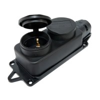 Розетка двухместная 2Р+РЕ 16А 250В IP44 (SQ0612-0010). Розетка двухместная с заглушками каучук. TDM ЕLECTRIC
