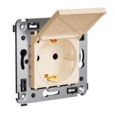 Розетка с крышкой в стену, 2P+E Avanti ванильная дымка (4405013). Розетка с крышкой. ДКС