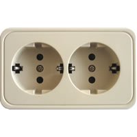 Розетка двойная открытой установки с з/к, бежевый, LK Standard (813501). Розетка с заземляющими контактами и защитными шторками. Экопласт
